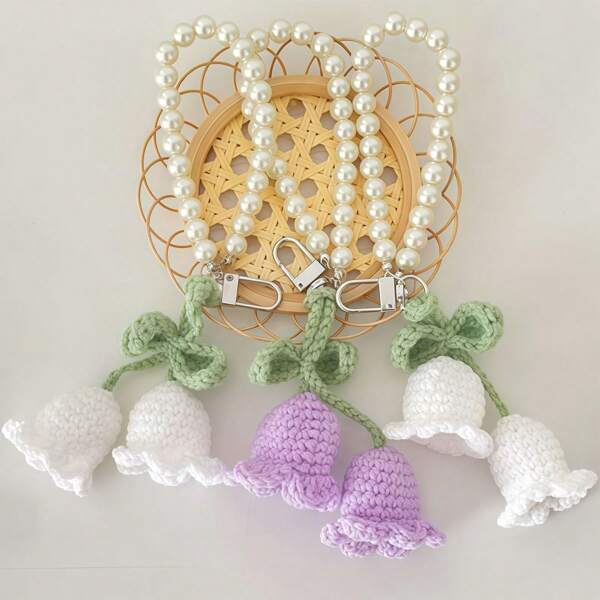 1pc Cute Tulip Keychain] 1pc DIY Tulip Keychain, Cute Pink Flower Hand-Woven Chain Hangers | Fashion Accessories, Decorative Bag Hanging, Suitable For Daily Wear, Birthday, Wedding, College Party, Dance, Great Gift