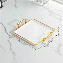 1pc Elegant Gold-Rimmed PS Plastic Tray Set - Multipurpose Rectangular Trays Suitable For Kitchen, Dining Room, Living Room - Great For Tea, Snacks, Candy, Bread - Perfect For Weddings, Gifts, Birthday Events