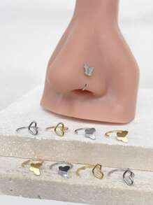 2 Stücke Edelstahl Nasenringe/Lippen-Ringe mit Herzform und Schmetterling, goldener Schmuck für Damen, Sommer Schmuck