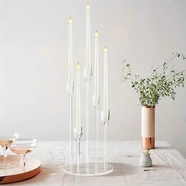 1/2/10pcs Acrylic Candle Holders, With 5 Arms, Transparent Centerpiece Decor, Suitable For Wedding And Dining Table Decoration, Suitable For Wedding And Party Decoration