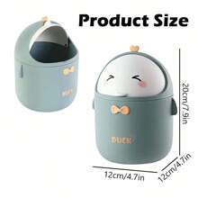 1PC Penguin Design Desktop Wastebasket With Lid, Mini Wastebasket, Small Wastebasket With Lid, Desktop Wastebasket, Plastic Desktop Wastebasket, Swivel Top Lid Design To Prevent Odor Leakage, Used For Storing Fruit Peels And Confetti On Desktop To Keep It Neat And Tidy, Suitable For Bathroom, Home Office Desk Decorations, Coffee Table, Office, Living Room, Study Room. Back To School