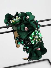 1pc Handcrafted Artificial Flower Fabric Hairband With Rhinestone Baroque Design, Great Valentine's Day Gift, Hairband Headband For Women ,Hair Accessories - Red - View 18