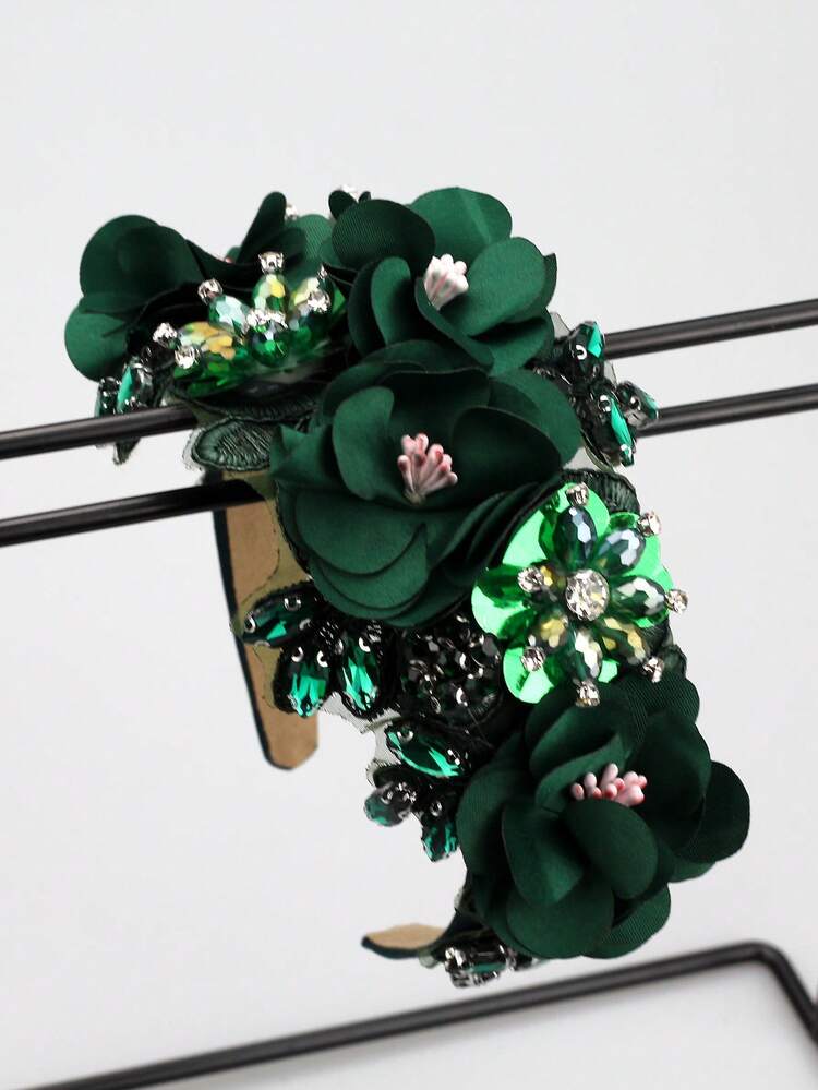 1 chiếc băng đô vải hoa nhân tạo thủ công với thiết kế Baroque đính đá, quà tặng tuyệt vời cho ngày lễ tình nhân, băng đô cho phụ nữ, phụ kiện tóc - Đỏ - Xem 18