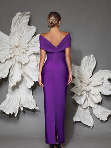 Off Shoulder Handmade Beaded Bodycon Bandage Dress, Sexy & Fitted, Suitable For Family Gatherings, Parties, Formal Events - Purple - View 7