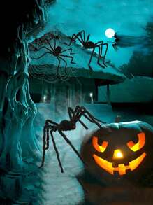 1 pieza Araña gigante negra de Halloween para decoración exterior, araña falsa grande y peluda, decoración para el patio y fiestas de Halloween