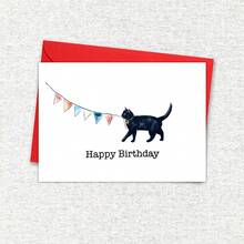 Tarjeta de cumpleaños con sobre con diseño de gato negro lindo, tarjeta de felicitación con gato celebrando, tarjeta de cumpleaños, celebración, tarjeta de cumpleaños para amantes de los gatos - Multicolor - Ver 2
