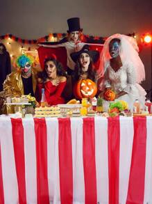 Rot-weiß gestreifter Tischrock, 29 x 167 Zoll wasserdichter Plastiktischrock, Zirkus-Themen Tischrock für Geburtstagsfeiern, Karneval, Heim-Dekorationen, Party-Zubehör, vielseitig einsetzbare Party-Tischdecke für Innen- und Außenbereich, Hochzeiten, Buffet-Partys, Geburtstagsfeiern, Baby-Duschen, Jubiläen, festliche Dekorationen zum Muttertag, Abschluss, Weihnachten