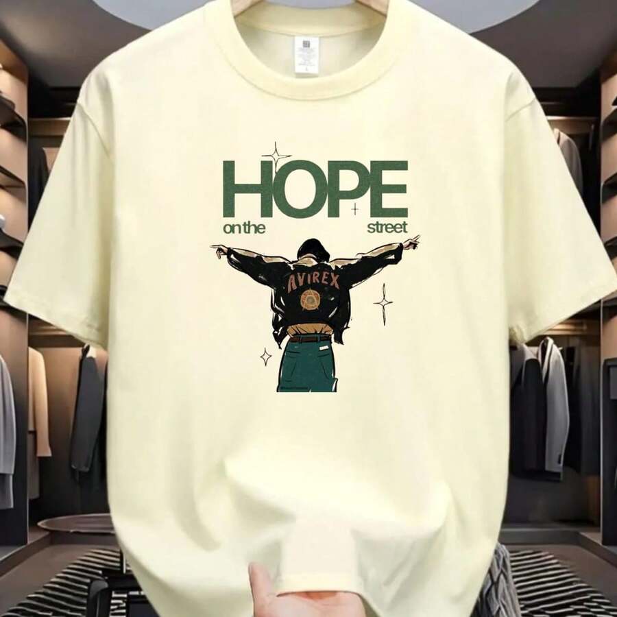 Unisex 100% Cotton T-Shirt Print Hope Hope On The Street Music Show Pop/Kpop Korea Music Tour Hobi - Màu xám đen - Xem 1