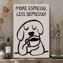 1pc Retro-Style "More Espresso, Less Depression" Interesting Dog Drinking Coffee Art Canvas Printed Posters - Modern Wall Arts Decorative Paintings, Suitable For Living Room Decor, Bedroom Decor, Kitchen Decor, Corridor Decor, Room Decor Modern Wall Decor And Home Decor - Unique Gift Creativity For Coffee Lovers | Minimalist Poster