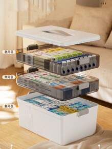 1 pieza Organizador de medicina de plástico de 3 niveles, caja organizadora de medicina, caja de almacenamiento de medicina portátil con ventana de visualización, caja organizadora de medicina de plástico, inodora, segura para alimentos, caja de almacenamiento médico multifuncional para el hogar, con cierre, compartimientos y asa. Para uso doméstico, dormitorio, dormitorio, baño, viajes al aire libre, almacenamiento debajo de la cama, viajes y oficina, color blanco.