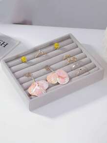 10/1pc Beige And Grey Small Velvet Jewelry Display Tray - Fabric Lined Storage Box For Bracelets, Earrings And Rings, Jewelry Storage Tray, Jewelry Tray, Earrings, Jewelry Necklaces, Rings, Home Decor