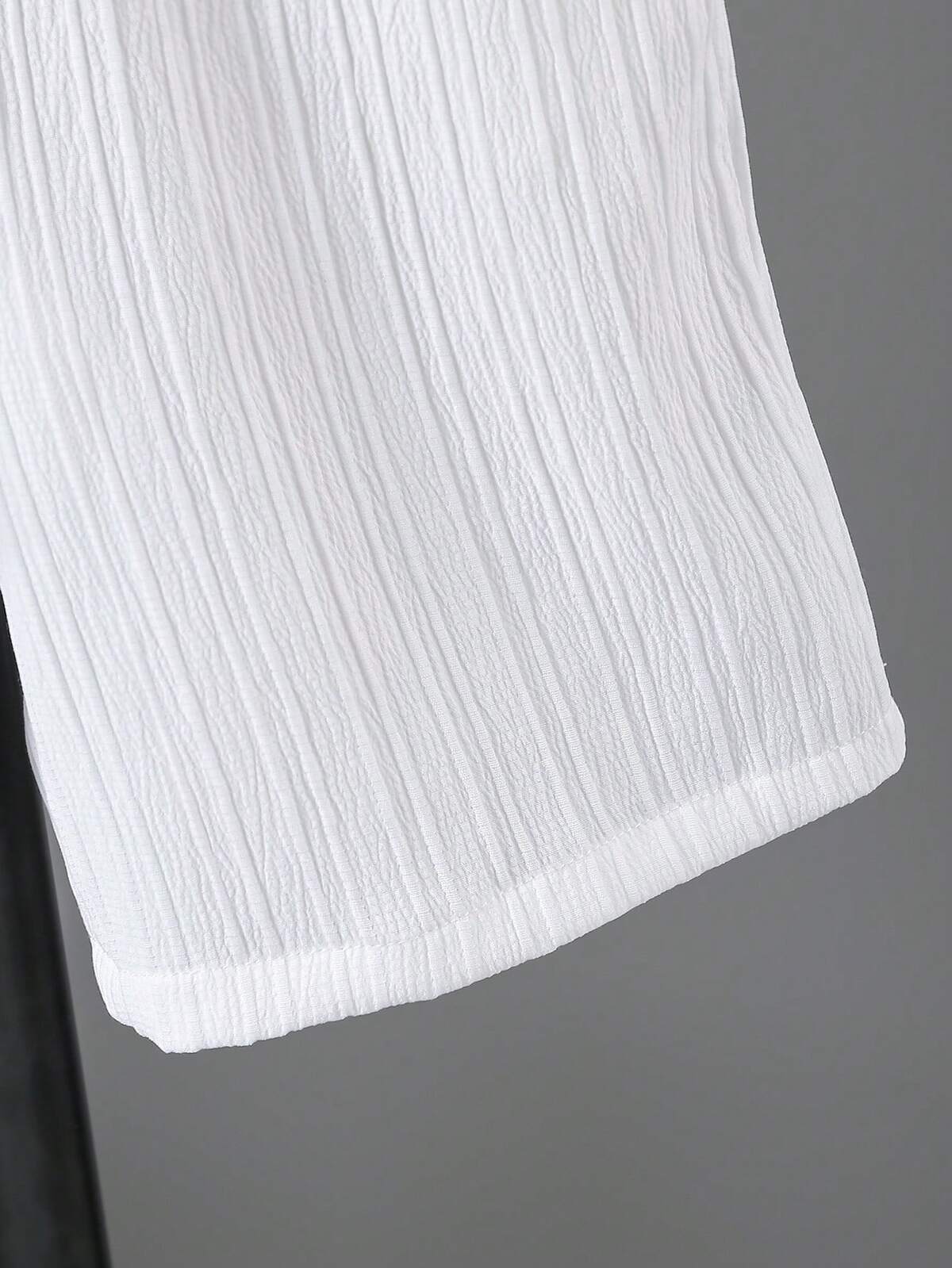 2 pièces/Set Chemise à col mao et short en tissu texturé pour garçons, été, âges 8-15 7
