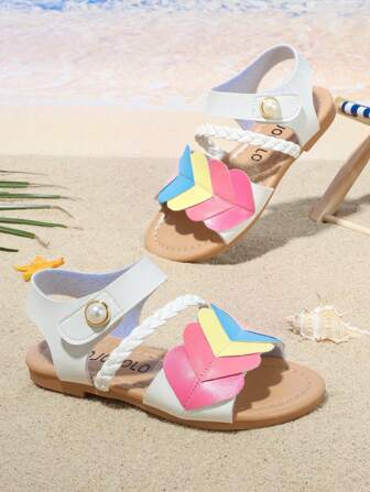 Girls' Fashion Rainbow Design Flat Beach Sandals, Suitable For Beach, Home, Travel And Various Occasions, Summer