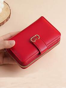 Fashion Butterfly Gold Lock Folding Minimalist Elegant Fresh Solid Color Wallet Zippered Wallet Red Color For Women Wallet Purse Wallet Cute Wallet Wallet Mini Wallet Small Wallet - Red - View 5