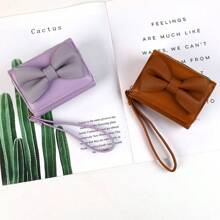 1pc Korean Style Bow Design Short Wallet Fashion Minimalist PU Leather Tri-Fold Coin & Card Purse Suitable For Girls Women Office Ladies Great For Work Business Trip Commuting Outing Travel