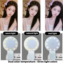 1 pièce 150 mAh Blanc/Rose/Bleu/Noir Anneau lumineux Selfie LED portable avec miroir, chargement USB, éclairage portable, lumière de beauté photo Halo, clip pour streaming en direct