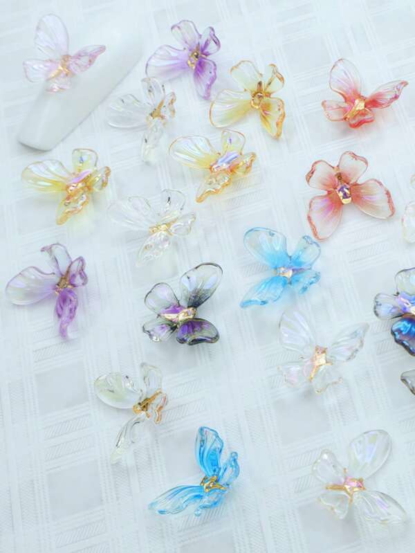 30 pezzi/confezione Decorazioni per unghie 3D in resina traslucida colorata a forma di farfalla, accessori fai-da-te