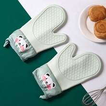 1件装家用防烫隔热手套厨房耐高温加厚硅胶微波炉棉防滑烘焙烤箱手套 - 彩色 - 查看 9