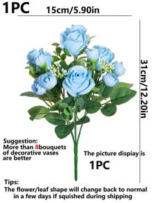 2Pcs/1Pc/Bunch Artificial Roses Flowers 13" Plastic Eucalyptus Bouquet Autumn Decorations Blue Artificial Flower Fake Plants Valentine's Day Vase For Home Wedding Decor Outdoor Garden Wedding Bouquet Living Room DIY Garland Household Products