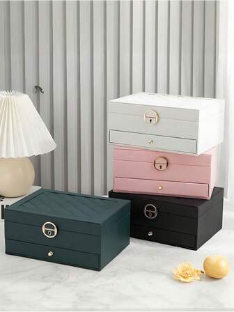 1 Großer 2-Schicht Schmuckkasten, Schmuckkasten aus PU-Leder mit Mehrfachfunktion, abschließbare Uhrenbox, praktisch und langanhaltend, Schmuckorganizer, Aufbewahrungsbox für Ringe, Ohrringe, Halsketten, abschließbarer Schmuckkasten, geeignet für Ohrringe, Ringe, Armbänder, Halsketten-Aufbewahrung, ein Muss für Reisen, Hochzeiten, Festivals und Sommer-Aufbewahrungs- und Organisationsgeschenke für Frauen.