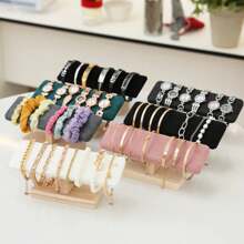 1pc Wooden Base T-Shaped PU Leather / Velvet Bracelet Display Rack Bangle Watch Hairband Jewelry Storage Stand Holder Organizer Back To School Dormitory Storage