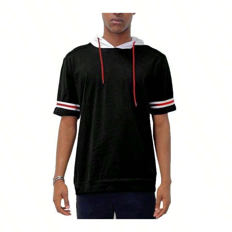 Short Sleeve Hooded Shirt - Black - View 1