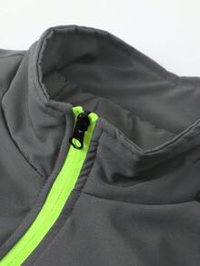 Men's Color-Blocked Zipper Sports Letter Print Sweatpants Set, Casual Fashion And Comfortable Sportswear For Everyday Wear, Suitable For Gym And Outdoor Activities Two-Piece Pack - 灰色 - 查看 3