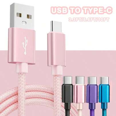1pc USB Type C Fast Charging Cable,Nylon Braided 3.3ft/6.6ft/10ft Long USB A To USB C Charger Cable Compatible With Samsung Galaxy S25 24 S23 S22 S21 Vivo Oppo Redmi Compatible With IPhone 16, 16 Pro Max, 15, 15 Plus, 15 Pro, 15 Pro Max,Compatible With Redmi, Compatible With OnePlus