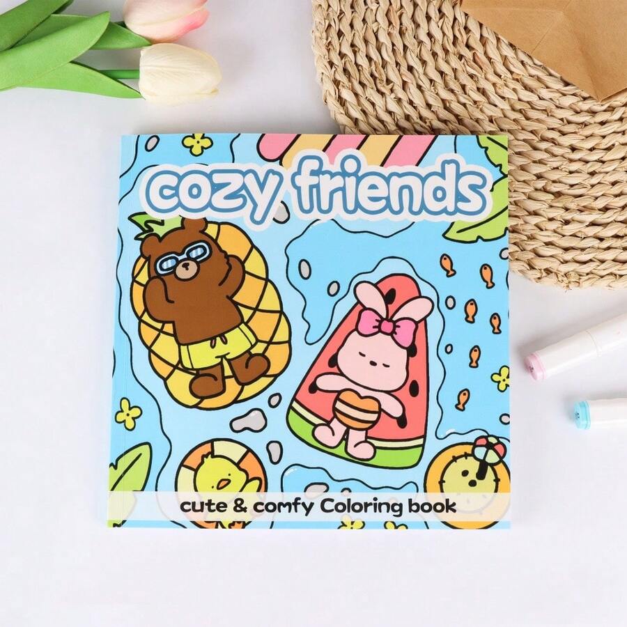 1PC Cozy Friends: Coloring Book For Adults And Teens Featuring Super Cute Animal Characters With Easy And Simple Designs For Relaxation (Cozy & Cute Coloring),Back To School,School Supplies