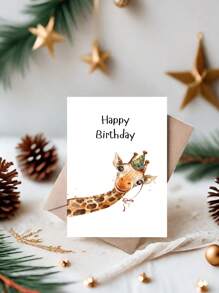 1pc Giraffe Birthday Card With Envelope - Cheerful Cartoon Design, High-Quality Paper, Perfect For Family, Youngsters, Teens, And Loved Ones On All Occasions