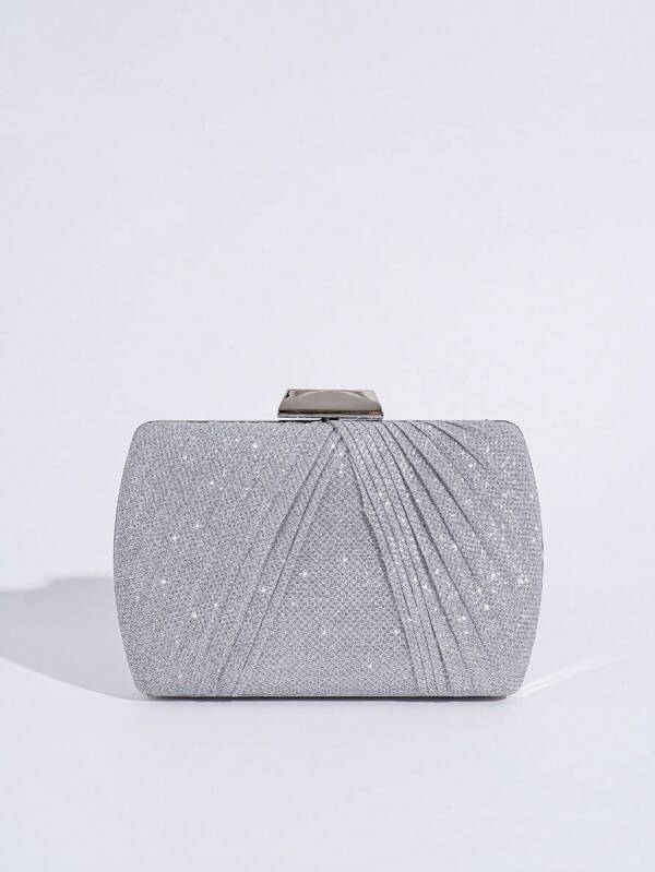 Glitter Pleated Clutch Purse, Shoulder & Crossbody Chain Strap Handbag, Fashion Versatile Formal Party Bag For Women