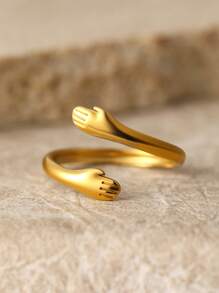 1 pieza Anillo de acero inoxidable abrazado con ambas manos, retro y de diseño único, apto para uso diario tanto para hombres como mujeres