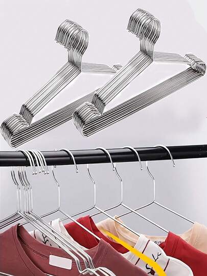 20pcs/10pcs Stainless Steel Hangers | Heavy-Duty Polished Surface | Space-Saving Metal Storage Rack For Efficient Wardrobe Organization | Durable & Stylish Design With Rotating Hooks | Heavy-Duty Metal Wire Hangers With Non-Slip Grooves, Ultra-Thin Stainless Steel Hangers, Space-Saving, For Home And Dorm Use, Dorm Essential | Notched Shoulder Hangers | Sturdy Clothes Hangers