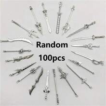 20/30/50/60/80/100pcs Mixed Vintage Silver Color Zinc Alloy Knight Sword, Gun And Bow Charms, Suitable For DIY Weapon Decorations, Jewelry Making And Crafts