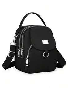 Túi đeo chéo thời trang nữ bằng vải Oxford, màu trơn, kiểu dáng thường ngày, khóa kéo, lớp lót polyester, phụ kiện đa năng hàng ngày, túi xách tay hoàn hảo, ba lô, dung tích lớn, thích hợp đi biển. - Nhiều màu - Xem 14