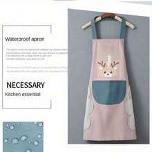 1Pc Waterproof & Oil-Resistant Canvas Apron, Adjustable Straps With Dual Pockets, Essential For Kitchen Cooking & Baking - 霧霾藍 - 查看 3