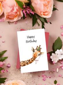 1pc Giraffe Birthday Card With Envelope - Cheerful Cartoon Design, High-Quality Paper, Perfect For Family, Youngsters, Teens, And Loved Ones On All Occasions