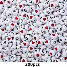 500/200/100 件 4 * 7 毫米红色心形珠+数字珠混合设计，可用作情侣手链、DIY 珠宝手链配饰 - 彩色 - 查看 9