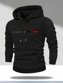 Men's Casual Letter Print Long Sleeve Sweatshirt With Pocket, Regular Fit Pullover, Suitable For Husband/Boyfriend Gift, Spring Autumn, Streetwear, Commuting, Golf, Fishing, Basketball, Camping, Gym - Black - View 1