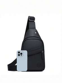 1 Pc Casual Solid Color Waist Bag Zipper Multiple Pockets Adjustable Strap Crossbody Bag Lightweight Chest Pocket Coin Wallet With Earphone Hole For Daily/Outing/Exercise/Sprots - Black - View 3