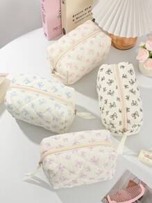 1 Peça Bolsa de Maquiagem Fofa com Laço, Portátil e Compacta, Padrão de Laço Fofo, Bolsa de Toucador de Viagem, Organizador de Maquiagem com Zíper, Bolsa Acolchoada de Cosméticos, Bolsa de Maquiagem Franzida com Zíper, Dobrável e Estilosa para Pincéis, Bolsa de Cosméticos Estética para Presente, Amiga, Itens Essenciais de Viagem, Férias, Verão, Volta às Aulas, Bolsa Escolar, Bolsa de Viagem para Mulheres, Bolsa de Maquiagem para Viagem