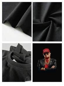 Stylish Heavy Cotton Men's TShirt, 220gsm Pure Cotton, Unique Donald Trump Rapper Design, Perfect For Casual Wear, Ideal For Men Who Appreciate Bold Fashion Statements, A Great Gift Choice. - 黑色 - 查看 4
