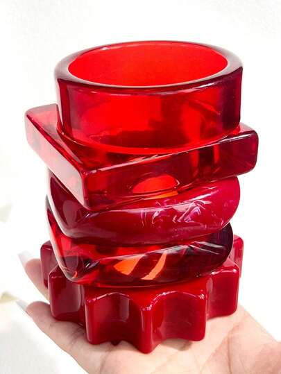 1 件性感红色扎染透明树脂手镯，时尚复古夸张几何 3D 波西米亚风格，适合女性日常、约会、休闲穿着、礼物