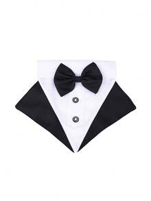 1pc Formal Dog Tuxedo, Wedding Dog Collar With Bow Tie, Adjustable Pet Wedding Collar Bandana, Suitable For Small, Medium And Large Dogs - Black and White - View 7