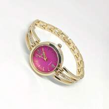 Elegant Women's Gold Quartz Watch-Roman Dial And Diamond Accented Steel Bracelet - Vàng - Xem 3