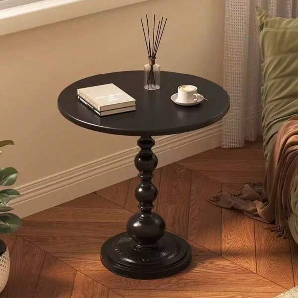 1pc Minimalist Iron Art Vintage Style Sofa Side Coffee Table, Cow Print Round Small End Table For Home & Balcony