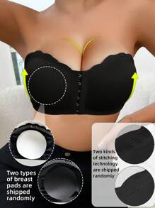 Sexy Comfort Push-Up Bandeau Bra Strapless For Women Front Closure Wireless Underwear Tube Top Wavy Edge No Show Bralette Bandeau Adjustable Scallop Trim Lingerie Breathable Everyday Lingerie & Underwear For Women