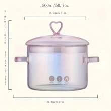 1 Casseruola in vetro a forma di cuore sfumato da 50 once (1,5 litri), con coperchio, adatta per pasta, salse, porridge, ramen, zuppe e insalate. La forma a cuore sfumata in rosa aggiunge un tocco romantico e accattivante, perfetta per l'uso quotidiano