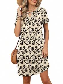 Vestido de verano para mujeres 2025 con mangas cortas, vestido estilo línea A con bolsillos - Blanco - Ver 7