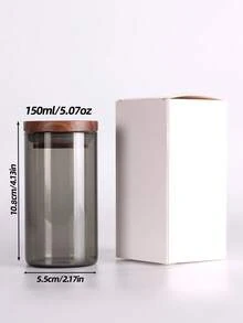 1pc Retro 2oz/4oz Wooden Lid Storage Glass Jar, Black Cap Bottle, Heatproof Glass Container, Black Plastic Lid Small Glass Bottle, Transparent Storage Glass Jar - Clear - View 8